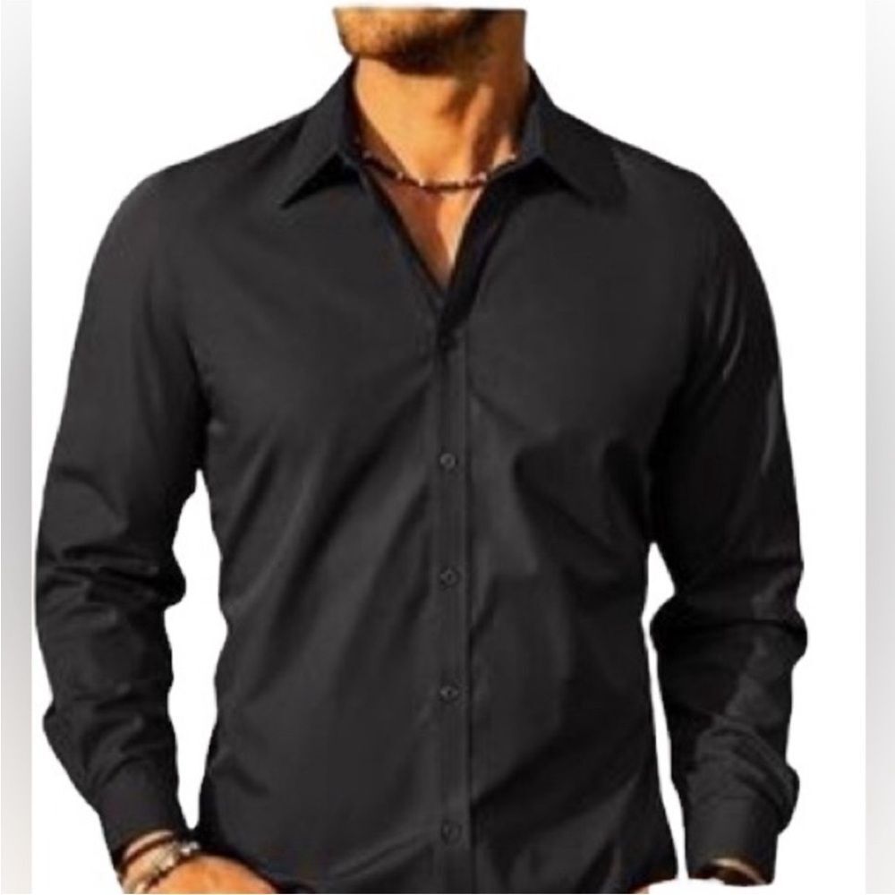 Paul Jones Men’s Black Button Down Casual Business Long Sleeve Dress Shirt Small